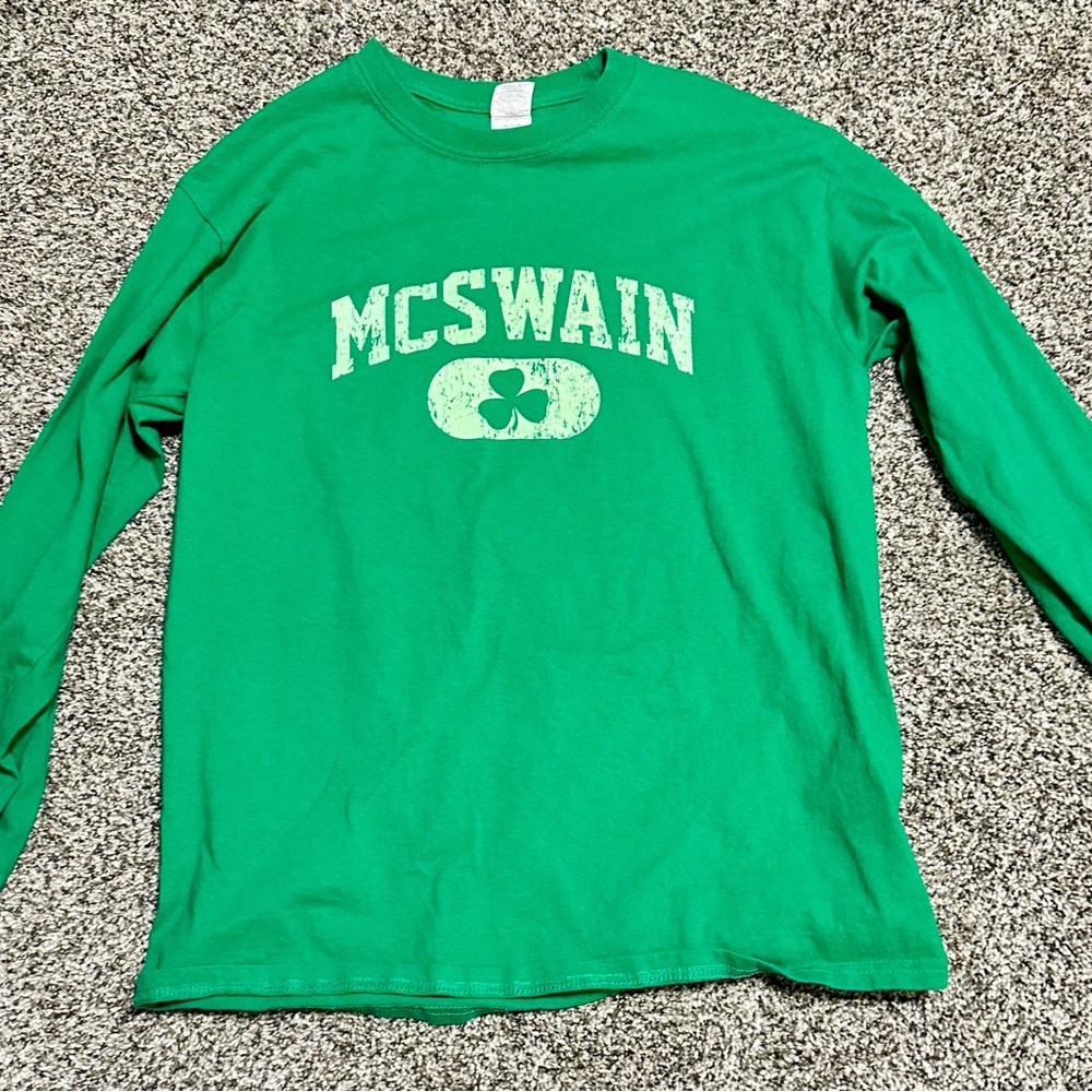 Saint Patrick’s Green Long Sleeve Shirt small hole in back shoulder